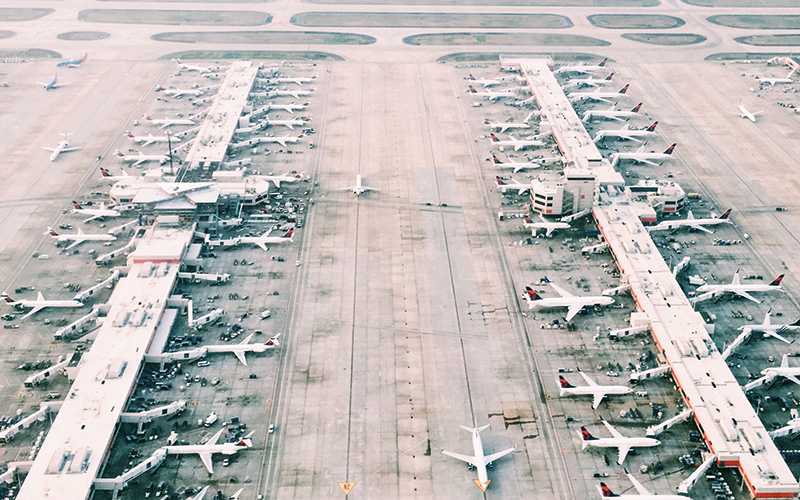 Aerial view of airport runway