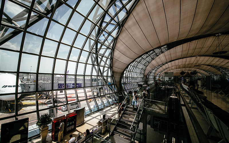 Glass windows at airport