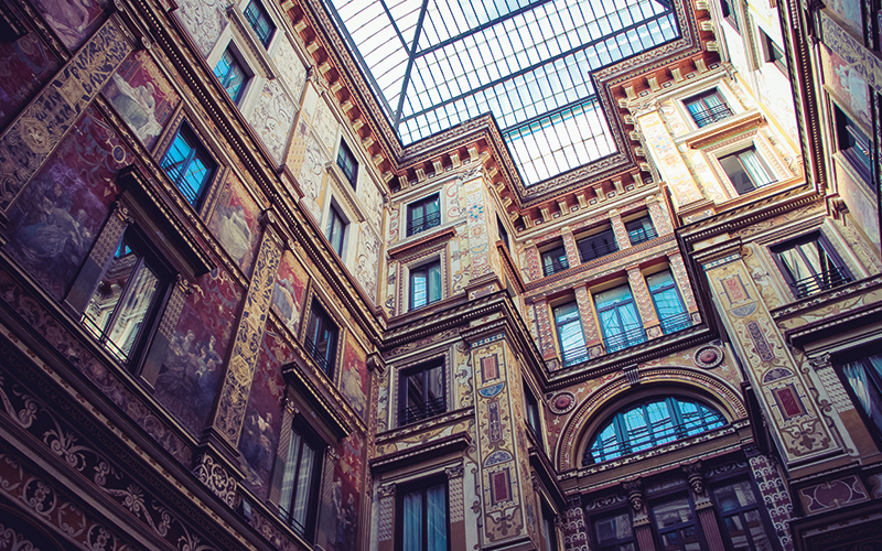 Looking up at Belgium buildings