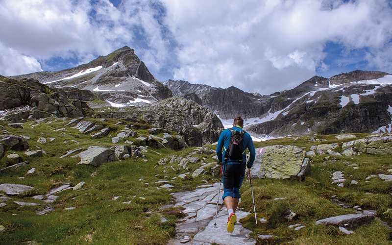 Man hiking in mountains