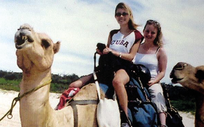 Caroline Stuttle and friend riding camel