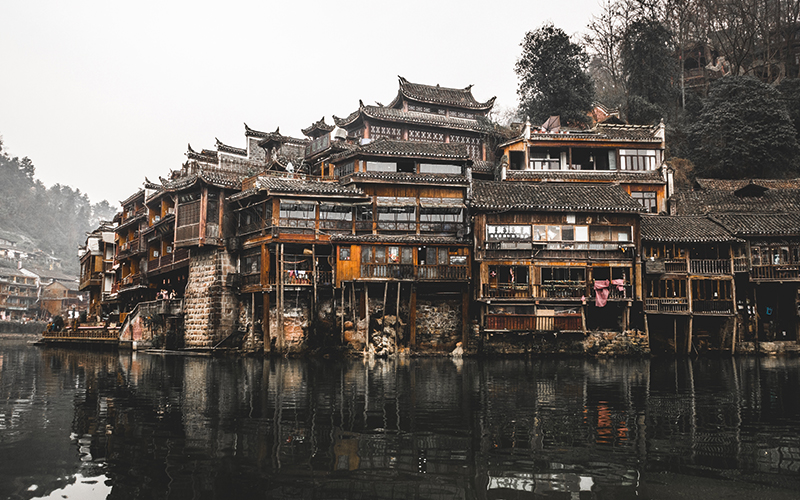 Ancient China structure on the water