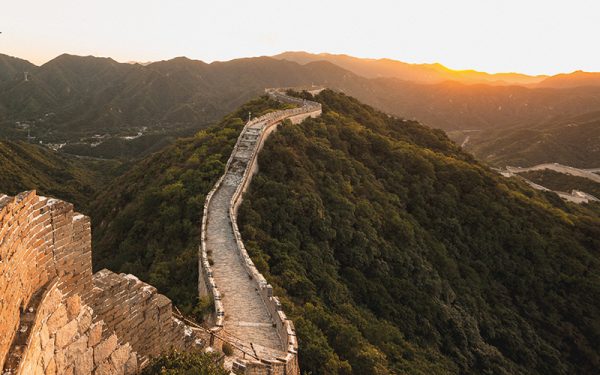 Great wall of China at sunset