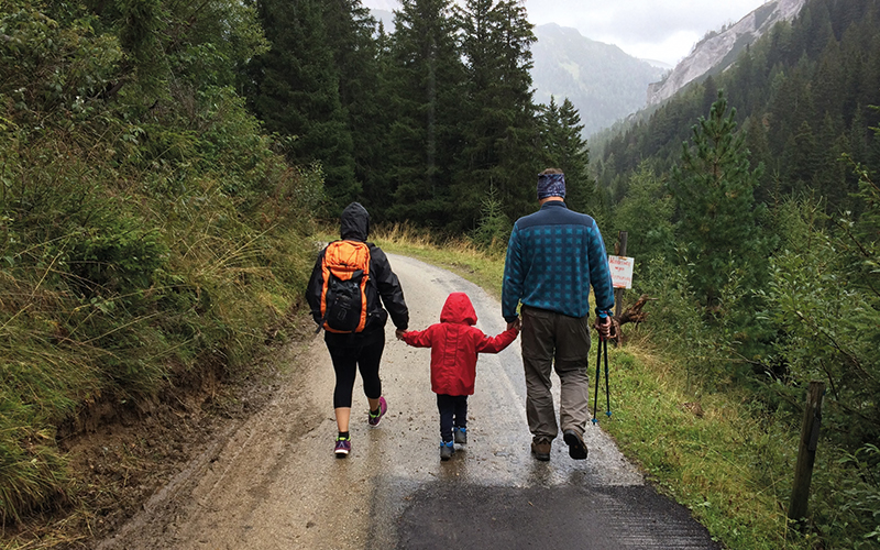 Family hiking in the forest