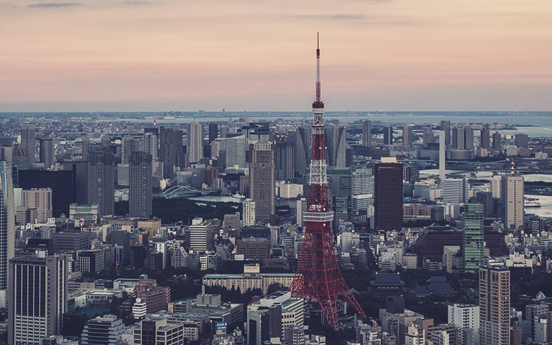 Aerial shot Japan buildings