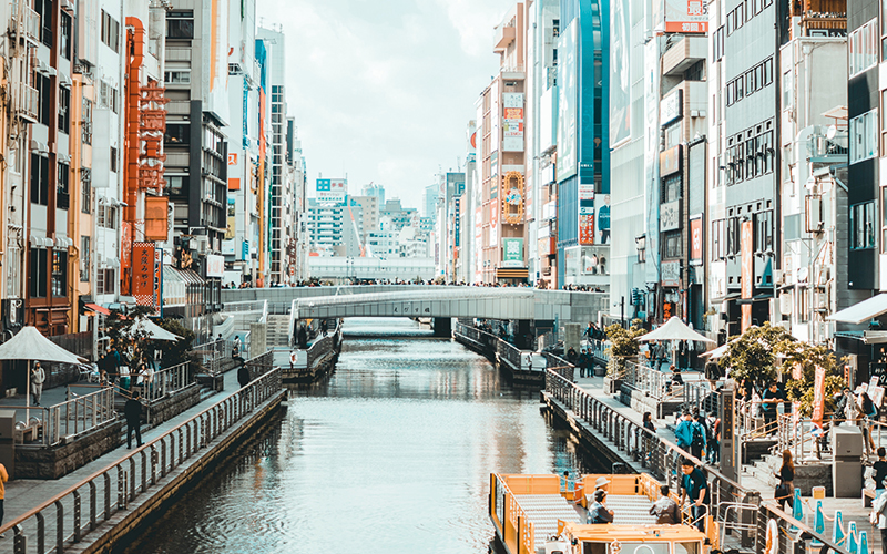 Canal flowing through Yokohama Japan