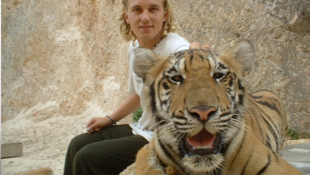 Richard petting a tiger