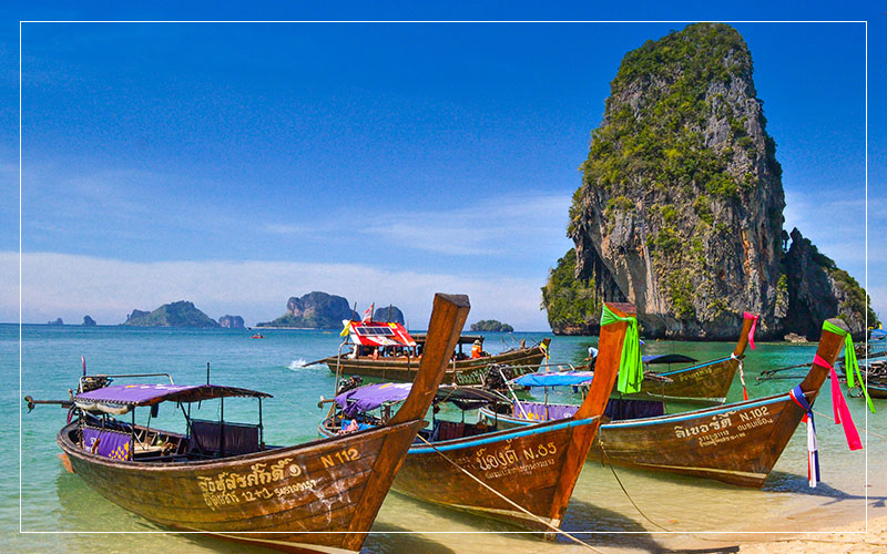 Boats parked ashore in Thailand