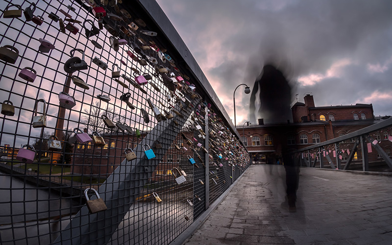 Padlocks on a bridge