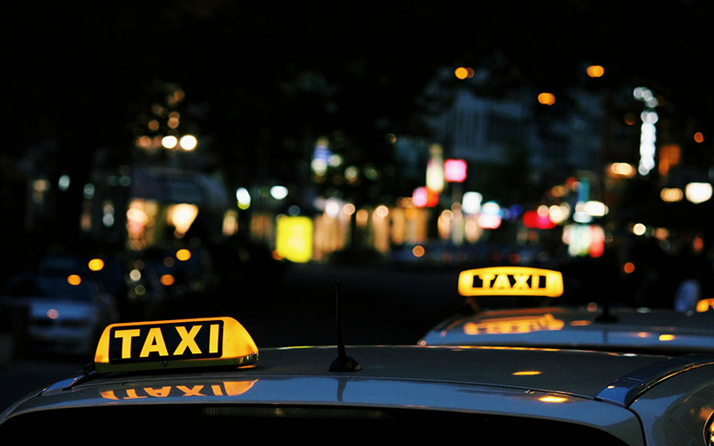 Taxis at night in Budapest