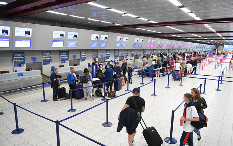 People queuing at an airport