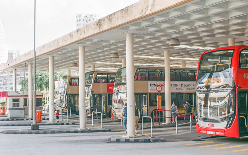 Buses waiting at a bus station